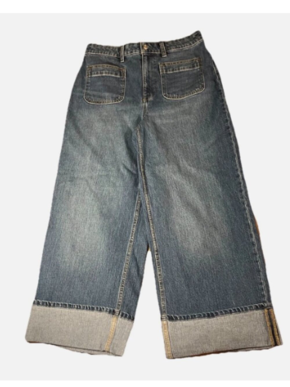 Free Assembly Cropped Wide Leg Jeans Women Size 10 Cuffed Denim